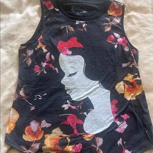 Disney Women's Black Tank Top with Floral and Character Design. Snow White